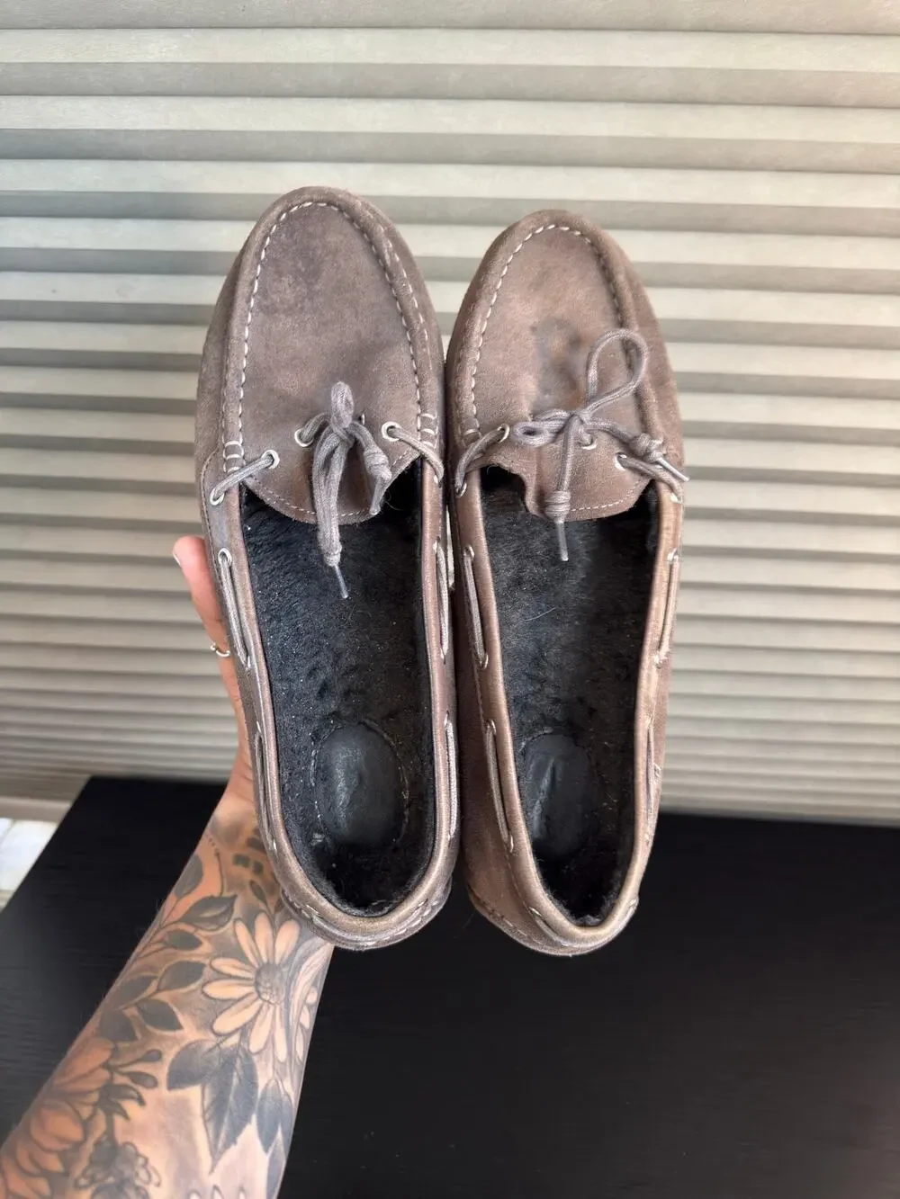 Cole Haan Suede Driving Moccasins Gray Faux Fur Lined Women’s 9.5B